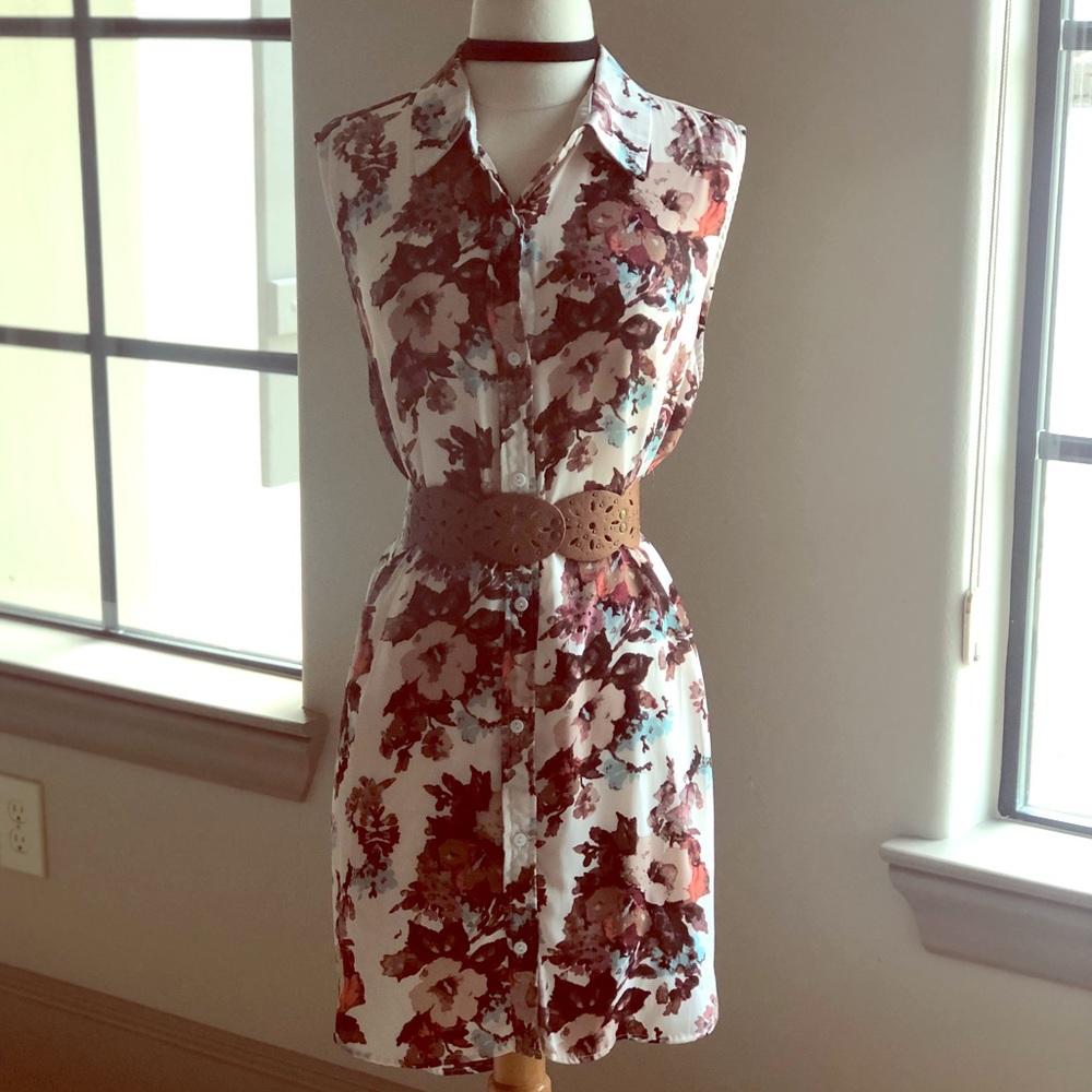 White floral button down dress